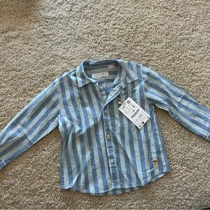 Zara Linen Blue Striped button down